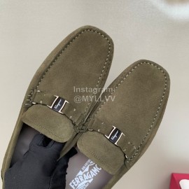 Ferragamo Velvet Calf Leather Business Shoes For Men Green