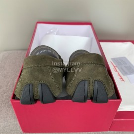 Ferragamo Velvet Calf Leather Business Shoes For Men Green