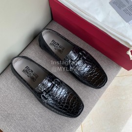 Ferragamo Crocodile Embossed Leather Business Shoes For Men
