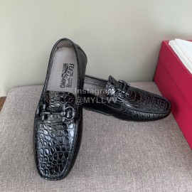Ferragamo Crocodile Embossed Leather Business Shoes For Men