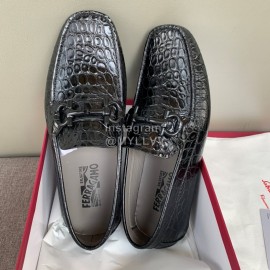 Ferragamo Crocodile Embossed Leather Business Shoes For Men