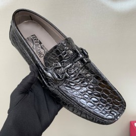 Ferragamo Crocodile Embossed Leather Business Shoes For Men