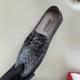 Ferragamo Crocodile Embossed Leather Business Shoes For Men