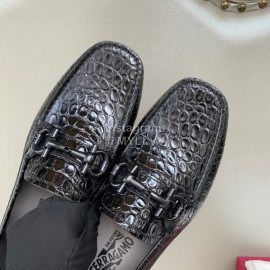 Ferragamo Crocodile Embossed Leather Business Shoes For Men