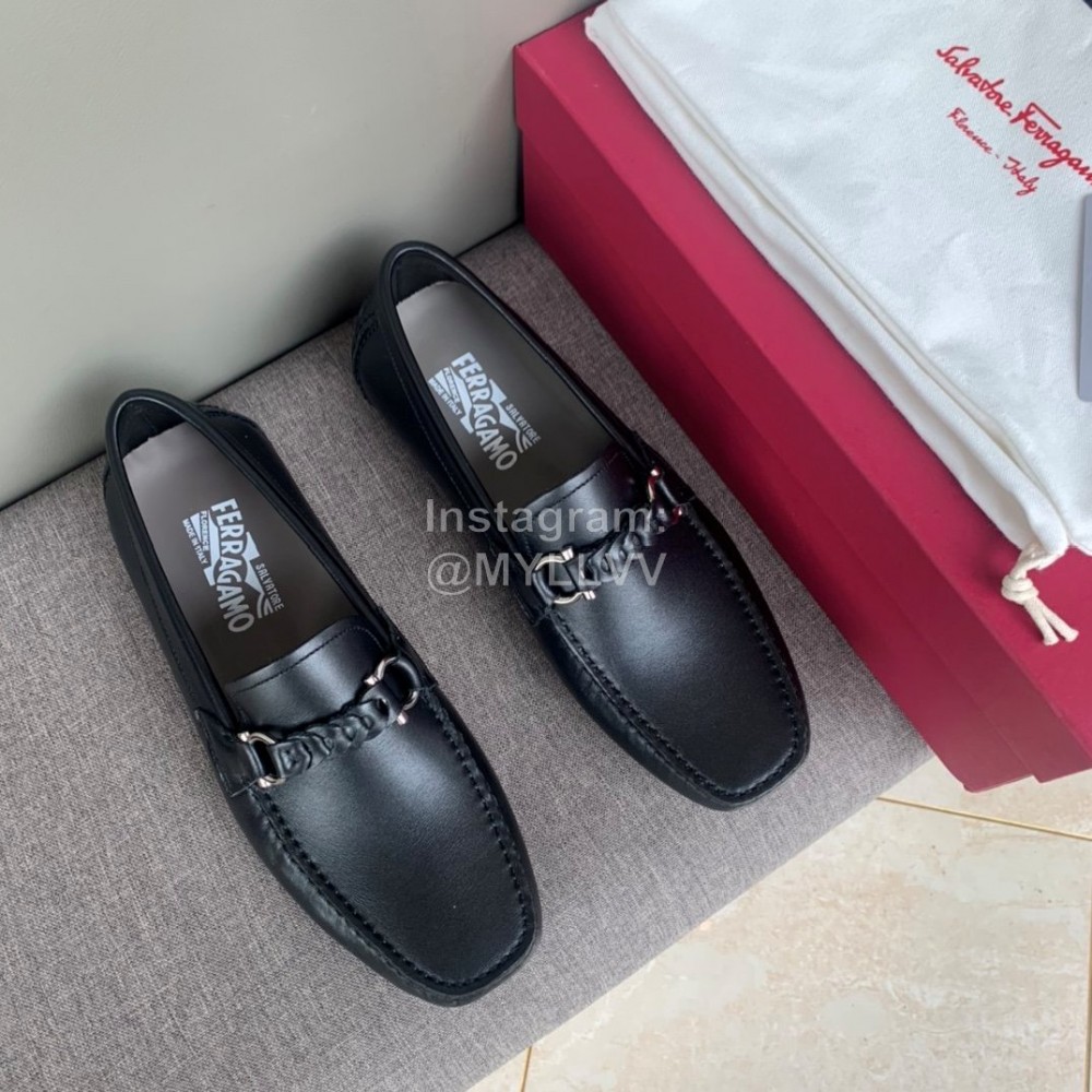 Ferragamo Black Calf Leather Business Shoes For Men