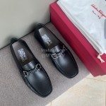 Ferragamo Black Calf Leather Business Shoes For Men