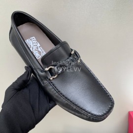 Ferragamo Black Calf Leather Business Shoes For Men