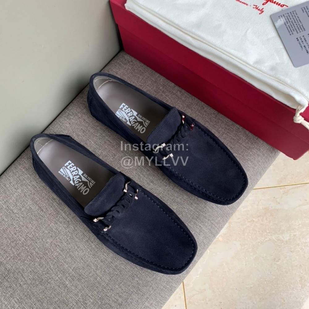 Ferragamo Velvet Calf Leather Business Shoes For Men Navy