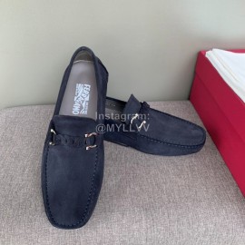 Ferragamo Velvet Calf Leather Business Shoes For Men Navy