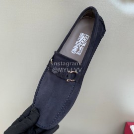 Ferragamo Velvet Calf Leather Business Shoes For Men Navy