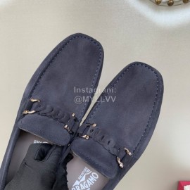 Ferragamo Velvet Calf Leather Business Shoes For Men Navy