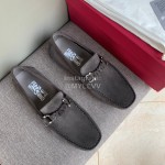 Ferragamo Velvet Calf Leather Business Shoes For Men Gray