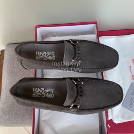 Ferragamo Velvet Calf Leather Business Shoes For Men Gray