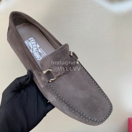 Ferragamo Velvet Calf Leather Business Shoes For Men Gray