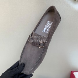 Ferragamo Velvet Calf Leather Business Shoes For Men Gray