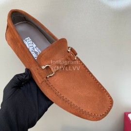 Ferragamo Velvet Calf Leather Business Shoes For Men Tan