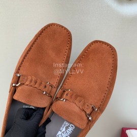 Ferragamo Velvet Calf Leather Business Shoes For Men Tan