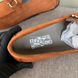 Ferragamo Velvet Calf Leather Business Shoes For Men Tan