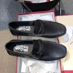 Ferragamo Calf Leather Business Shoes Black For Men