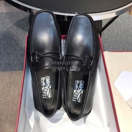 Ferragamo Calf Leather Business Shoes Black For Men