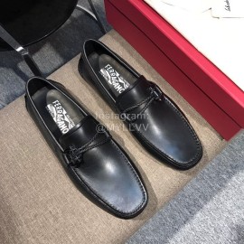 Ferragamo Calf Leather Business Shoes Black For Men