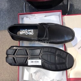 Ferragamo Calf Leather Business Shoes Black For Men