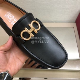 Ferragamo Black Cowhide Gancini Buckle Business Shoes For Men