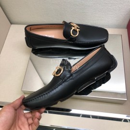 Ferragamo Black Cowhide Gancini Buckle Business Shoes For Men