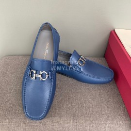 Ferragamo Cowhide Gancini Buckle Business Shoes For Men Blue