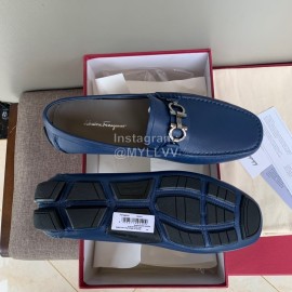 Ferragamo Cowhide Gancini Buckle Business Shoes For Men Blue