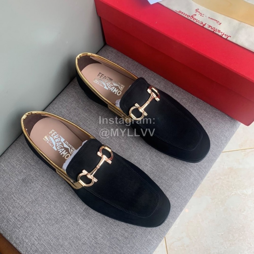 Ferragamo Velvet Cowhide Gancini Buckle Business Shoes For Men