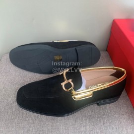 Ferragamo Velvet Cowhide Gancini Buckle Business Shoes For Men