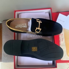 Ferragamo Velvet Cowhide Gancini Buckle Business Shoes For Men