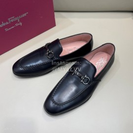 Ferragamo Leather Gancini Buckle Business Shoes For Men Black