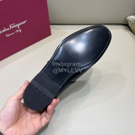 Ferragamo Leather Gancini Buckle Business Shoes For Men Black