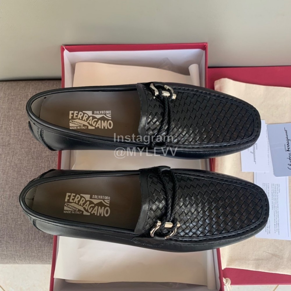 Ferragamo Woven Cowhide Gancini Buckle Business Shoes For Men