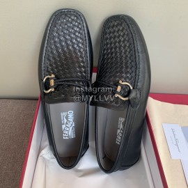Ferragamo Woven Cowhide Gancini Buckle Business Shoes For Men