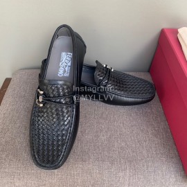 Ferragamo Woven Cowhide Gancini Buckle Business Shoes For Men