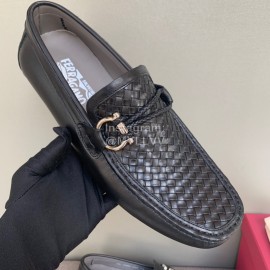 Ferragamo Woven Cowhide Gancini Buckle Business Shoes For Men