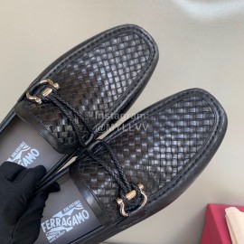 Ferragamo Woven Cowhide Gancini Buckle Business Shoes For Men
