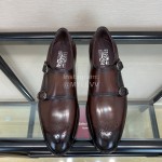 Ferragamo Cowhide Metal Buckle Business Shoes For Men Coffee