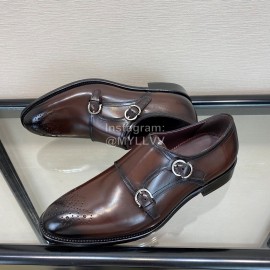 Ferragamo Cowhide Metal Buckle Business Shoes For Men Coffee