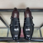 Ferragamo Cowhide Metal Buckle Business Shoes For Men Black