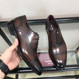Ferragamo Coffee Cowhide Metal Buckle Business Shoes For Men
