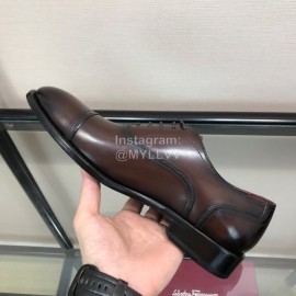 Ferragamo Coffee Cowhide Metal Buckle Business Shoes For Men