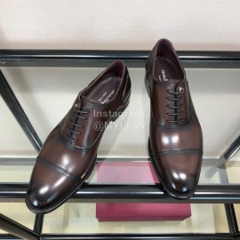 Ferragamo Coffee Cowhide Metal Buckle Business Shoes For Men