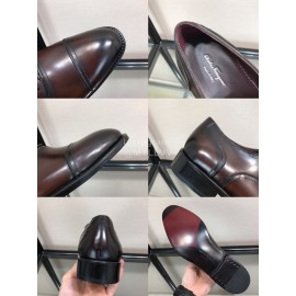 Ferragamo Coffee Cowhide Metal Buckle Business Shoes For Men