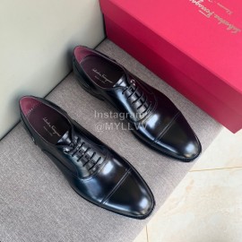 Ferragamo Cowhide Lace Up Business Shoes For Men Black
