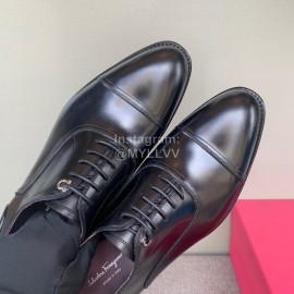Ferragamo Cowhide Lace Up Business Shoes For Men Black