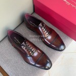 Ferragamo Cowhide Lace Up Business Shoes For Men Brown